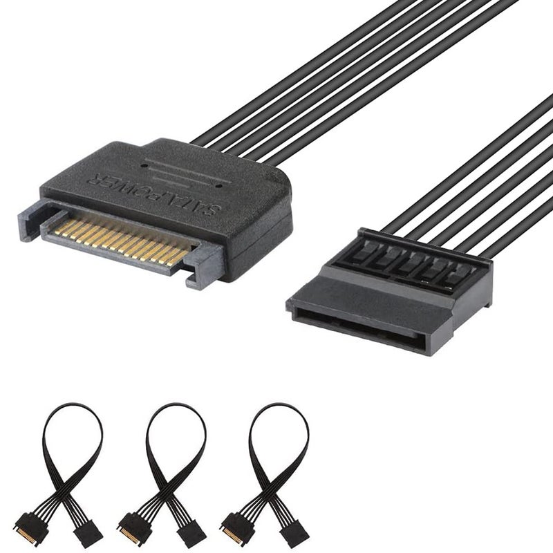 J&D 15 Pin SATA Power Extension Cable (3Pack), Sata Male to Female Cable, Sata Power Cable Extension, 10 inch, Black (3 Pack) - Image 1